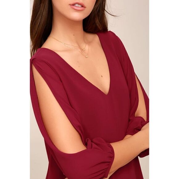 Lulus Shifting Dears Wine Red Long Sleeve Dress, Size XS - Picture 4 of 11